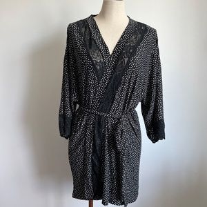 In Bloom - Black & White Polka Dots Belted Robe
